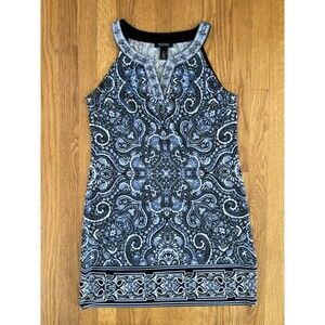 WHITE HOUSE BLACK MARKET Medium Stretch Sheath Dress V Neck Halter Blue